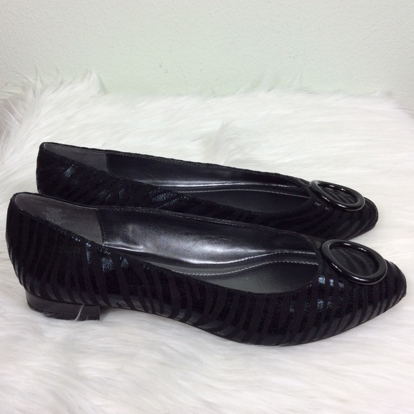 Anne Klein Ohare flats in a black zebra pattern. - Picture 3 of 7